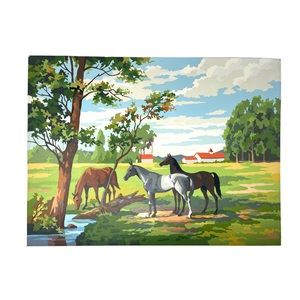 Vintage Paint by Numbers Wall Art Horses Stallion Equestrian 60s Retro